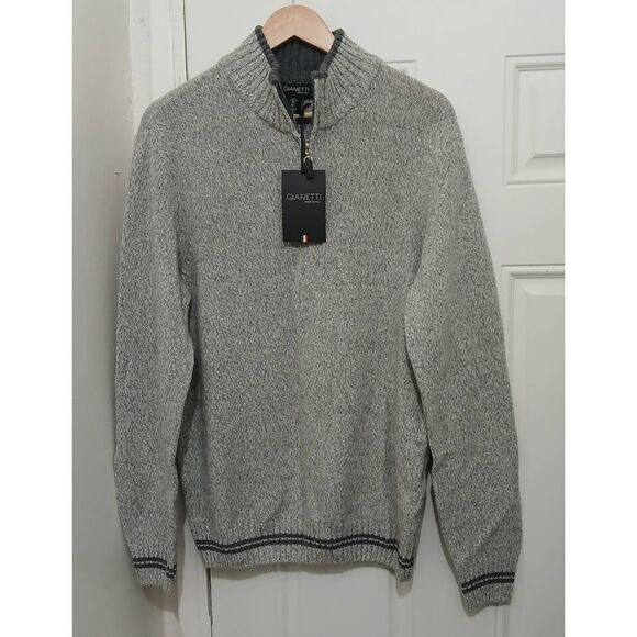 Gianetti mens large 1/4 zip Italian wool mockneck sweater gray - Picture 3 of 8